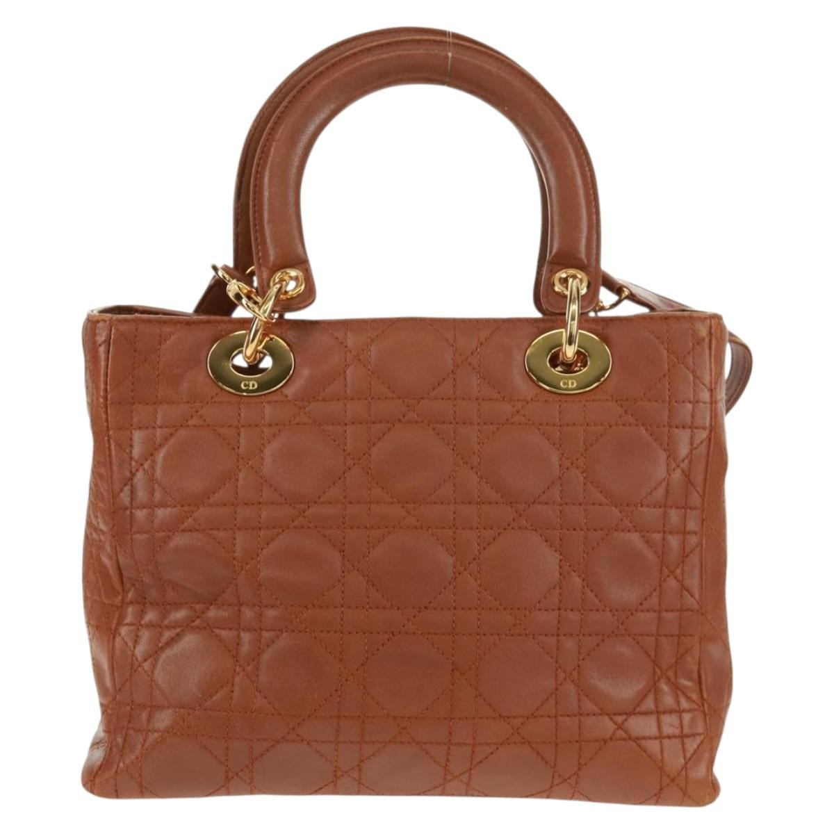 Christian Dior Vintage Lady Dior Bag Cannage Quilt Lambskin Brown Leather Handbag ()