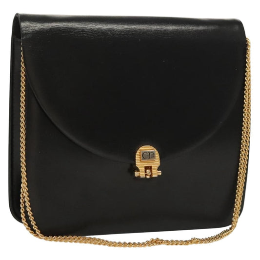Christian Dior Vintage Chain Flap Shoulder Bag Leather Black Leather Shoulder Bag Bag ()