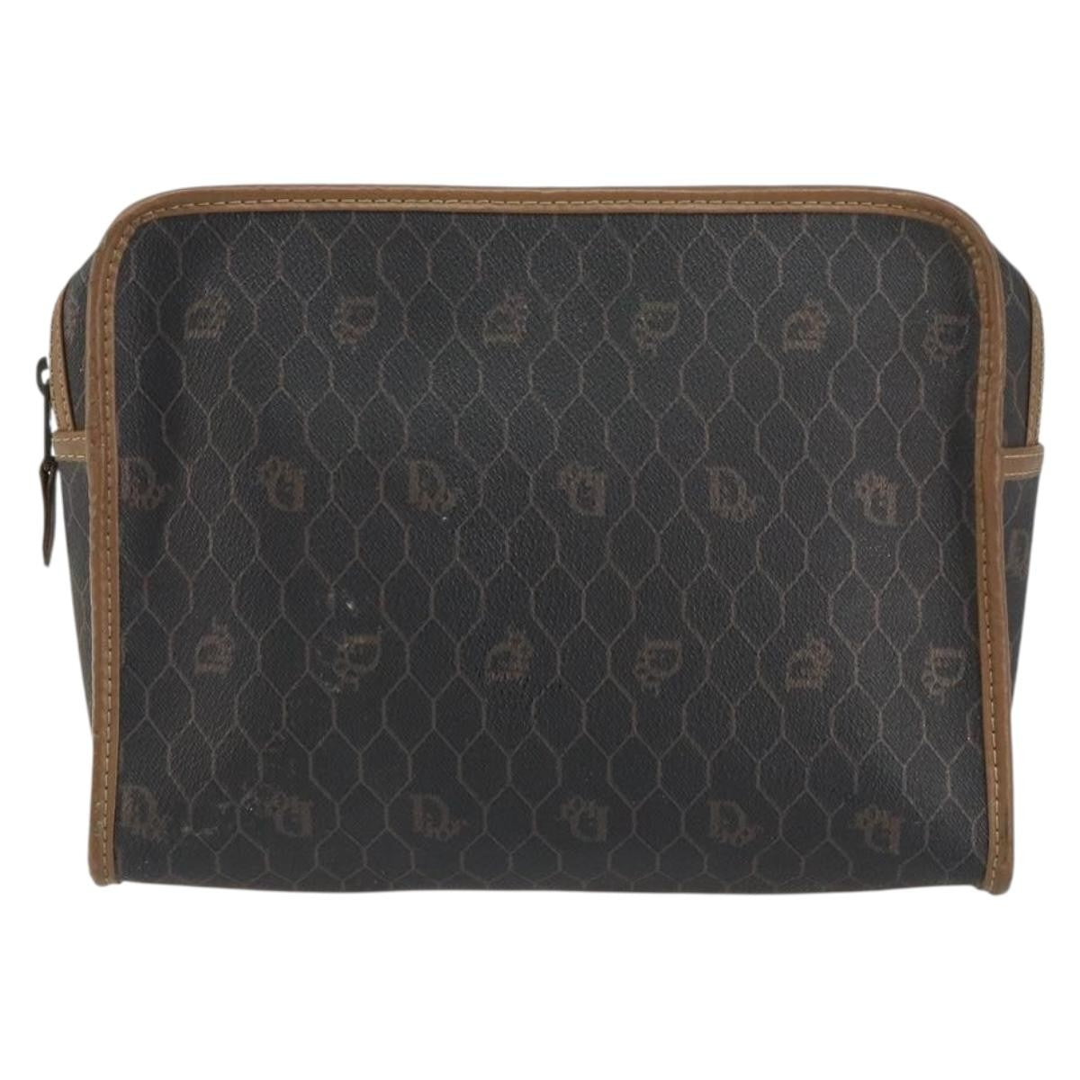 Christian Dior Vintage Honeycomb Zip Pouch Canvas And Leather Black Canvas Clutche & Pouche Bag ()