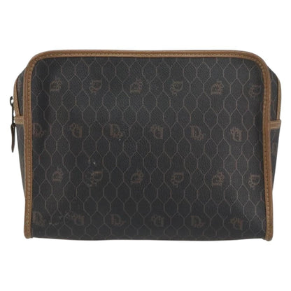 Christian Dior Vintage Honeycomb Zip Pouch Canvas And Leather Black Canvas Clutche & Pouche Bag ()