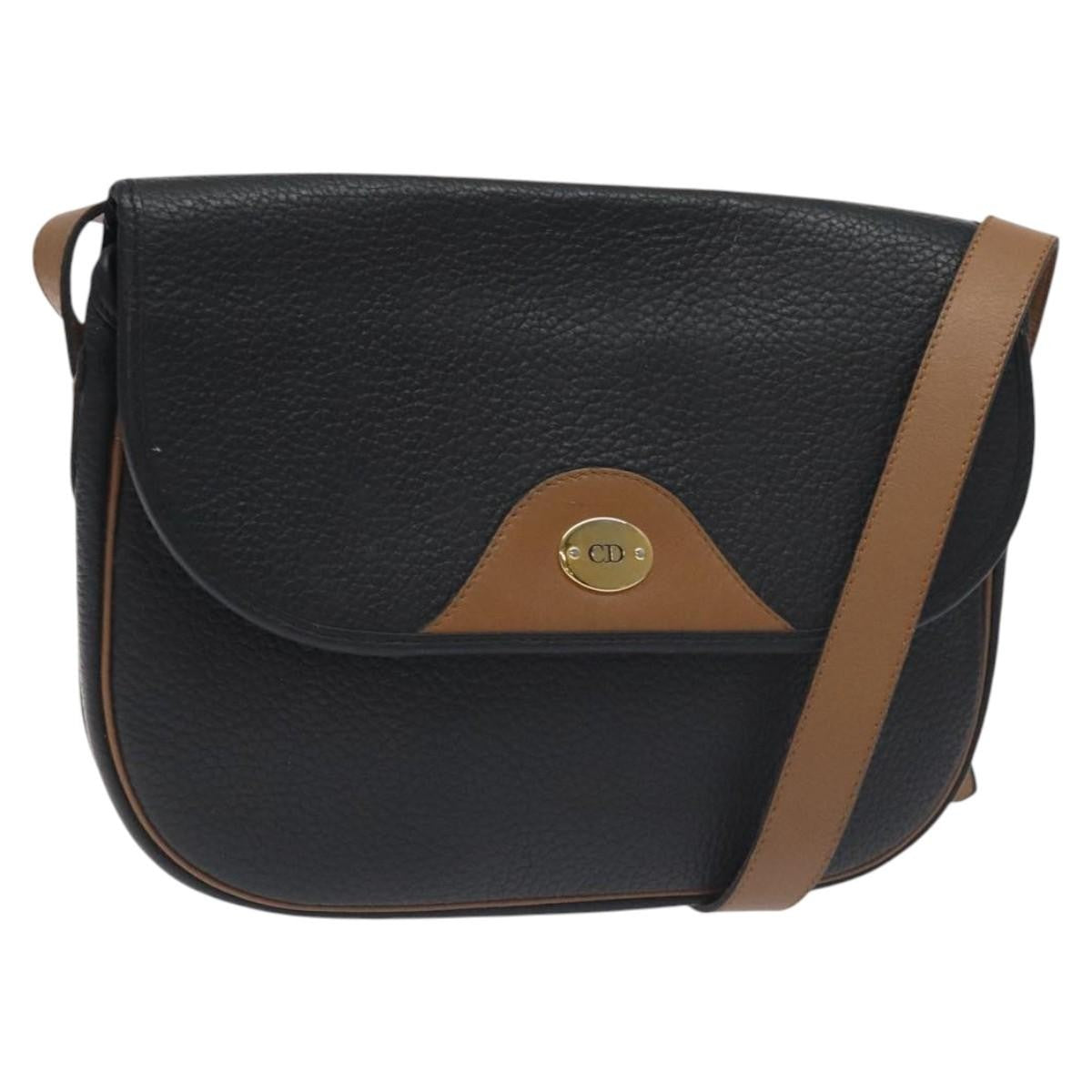 Christian Dior Vintage Cd Flap Shoulder Bag Leather Black Leather Bag ()