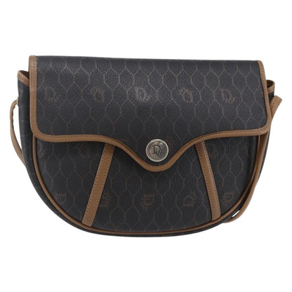 Christian Dior Vintage Honeycomb Flap Crossbody Bag Canvas And Leather Black Canvas Shoulder Bag Bag ()