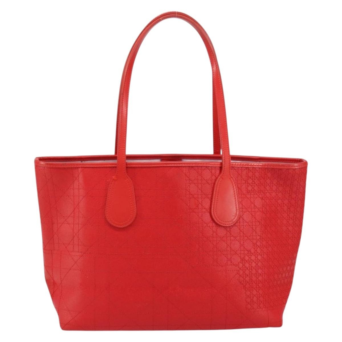 Christian Dior Panarea Tote Printed Cannage Quilt Canvas Red Canvas Tote Bag Bag ()