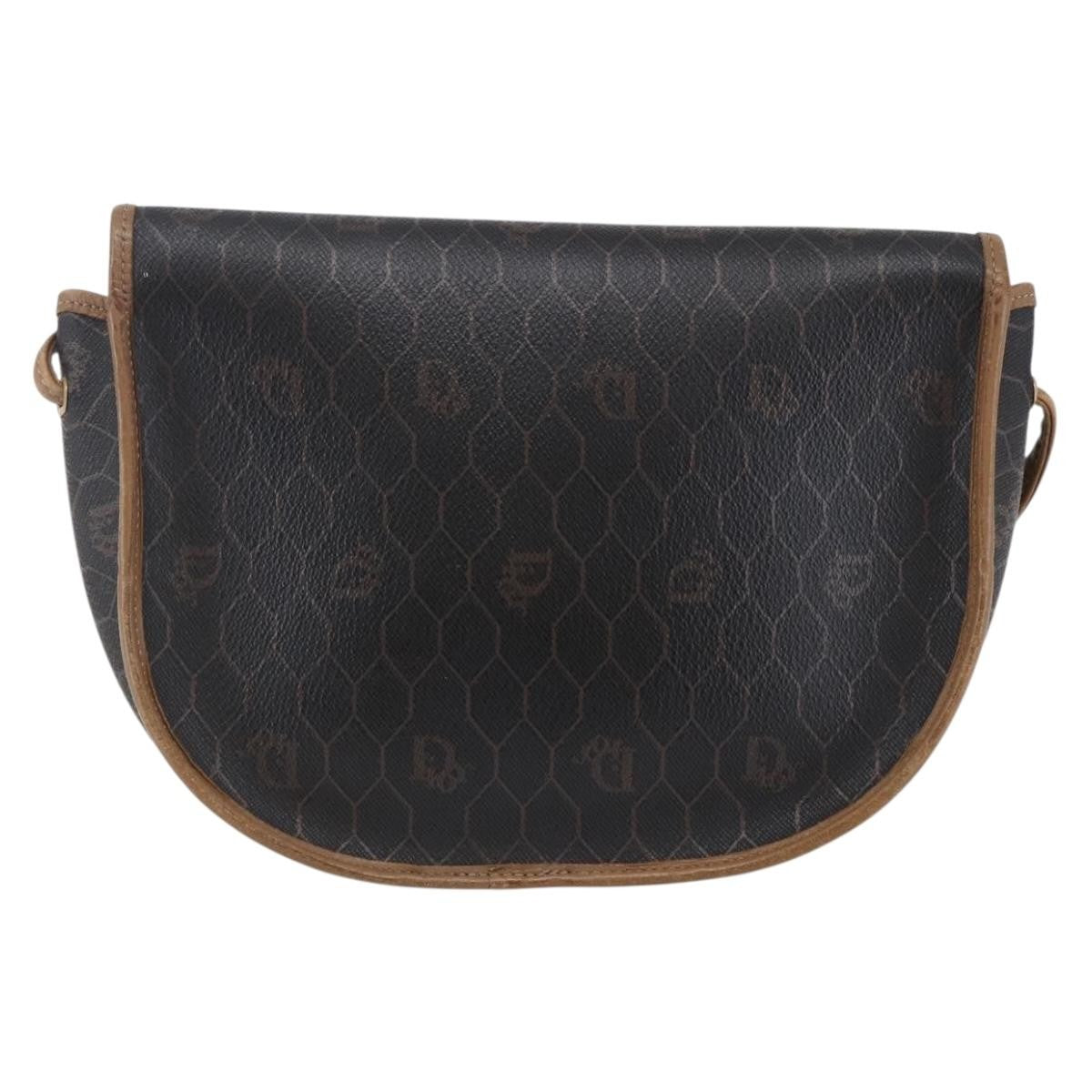 Christian Dior Vintage Honeycomb Flap Crossbody Bag Canvas And Leather Black Canvas Shoulder Bag Bag ()