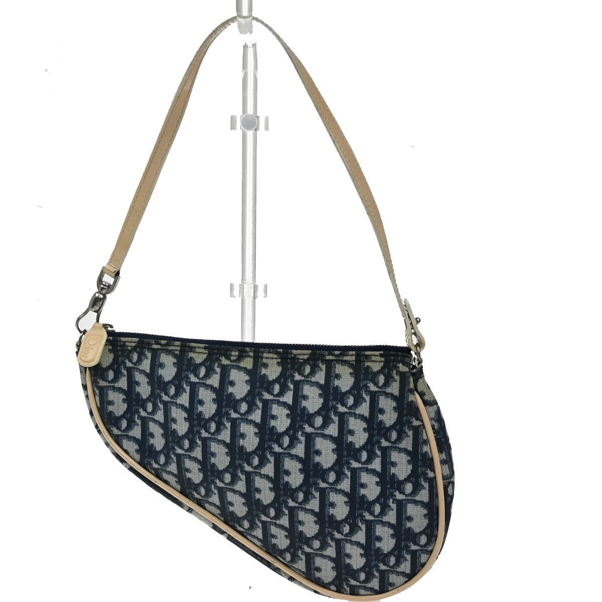 Christian Dior Vintage Saddle Bag Diorissimo Coated Canvas Blue Pvc Shoulder Bag Bag ()