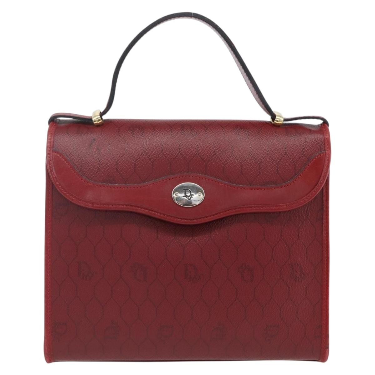 Christian Dior Vintage Honeycomb Handbag Canvas Leather Red Canvas Handbag ()