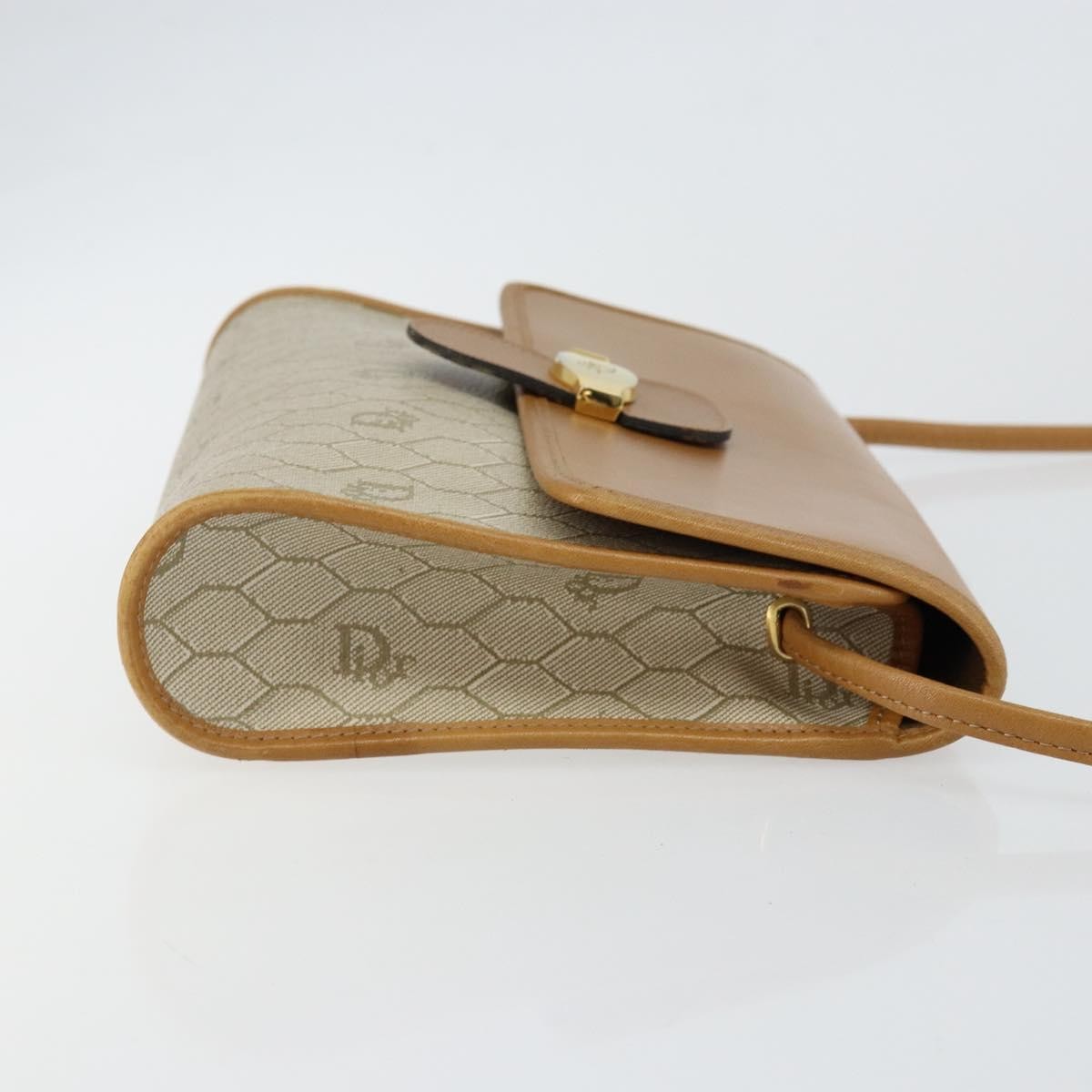 Christian Dior Vintage Honeycomb Flap Crossbody Bag Canvas And Leather Beige Canvas Shoulder Bag Bag ()