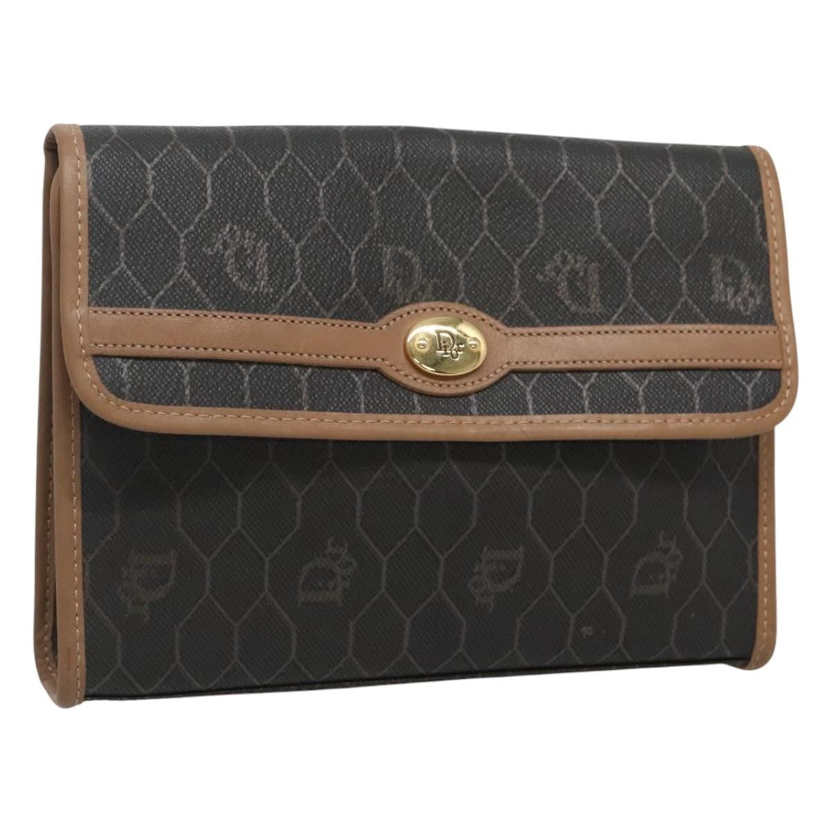 Christian Dior Vintage Honeycomb Chain Canvas Black Pvc Clutche & Pouche Bag ()