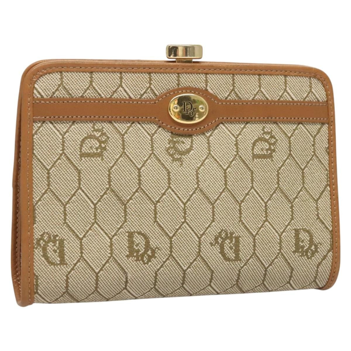 Christian Dior Vintage Honeycomb Zip Pouch Coated Canvas Beige Pvc Clutche & Pouche Bag ()