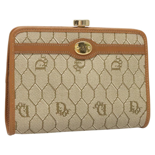 Christian Dior Vintage Honeycomb Zip Pouch Coated Canvas Beige Pvc Clutche & Pouche Bag ()