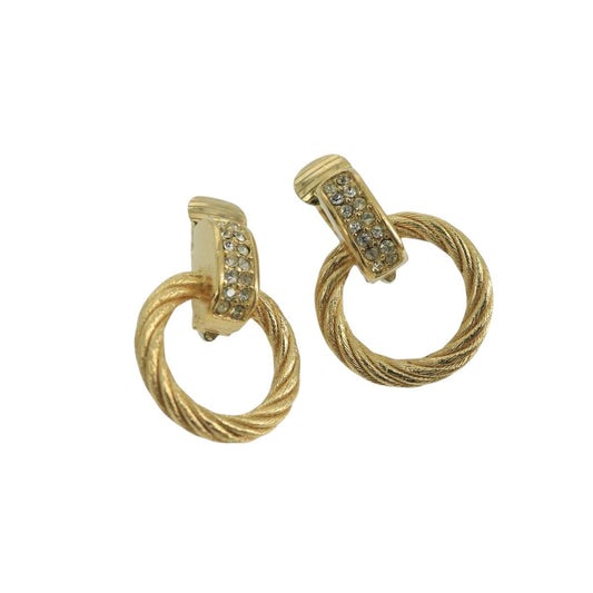Christian Dior Vintage Round Clip-On Earrings Metal Gold Metal Earrings Jewelry ()