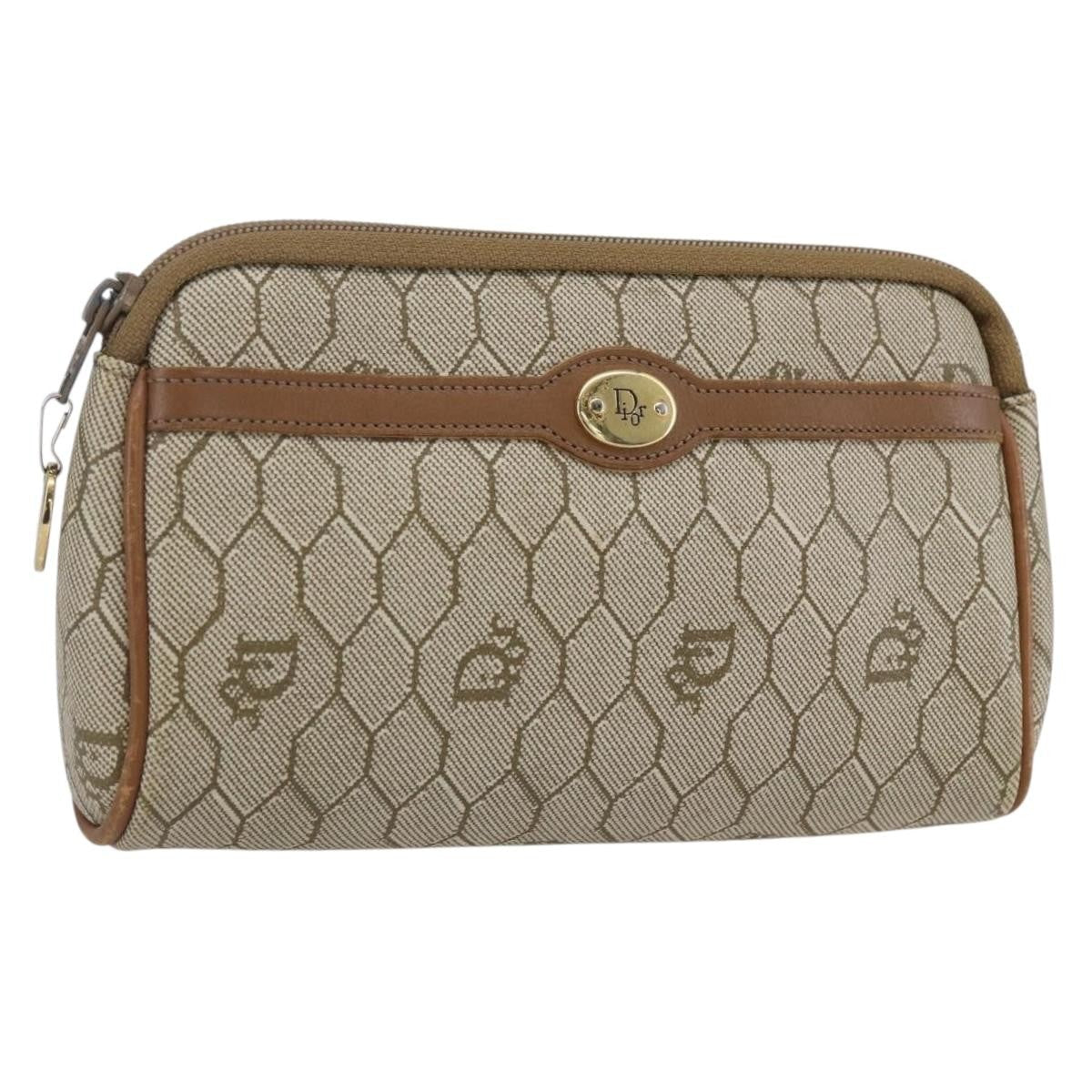 Christian Dior Vintage Honeycomb Zip Pouch Canvas And Leather Beige Canvas Clutche & Pouche Bag ()
