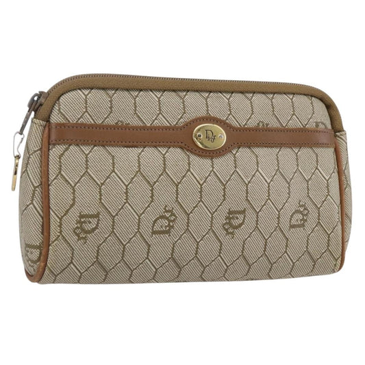 Christian Dior Vintage Honeycomb Zip Pouch Canvas And Leather Beige Canvas Clutche & Pouche Bag ()