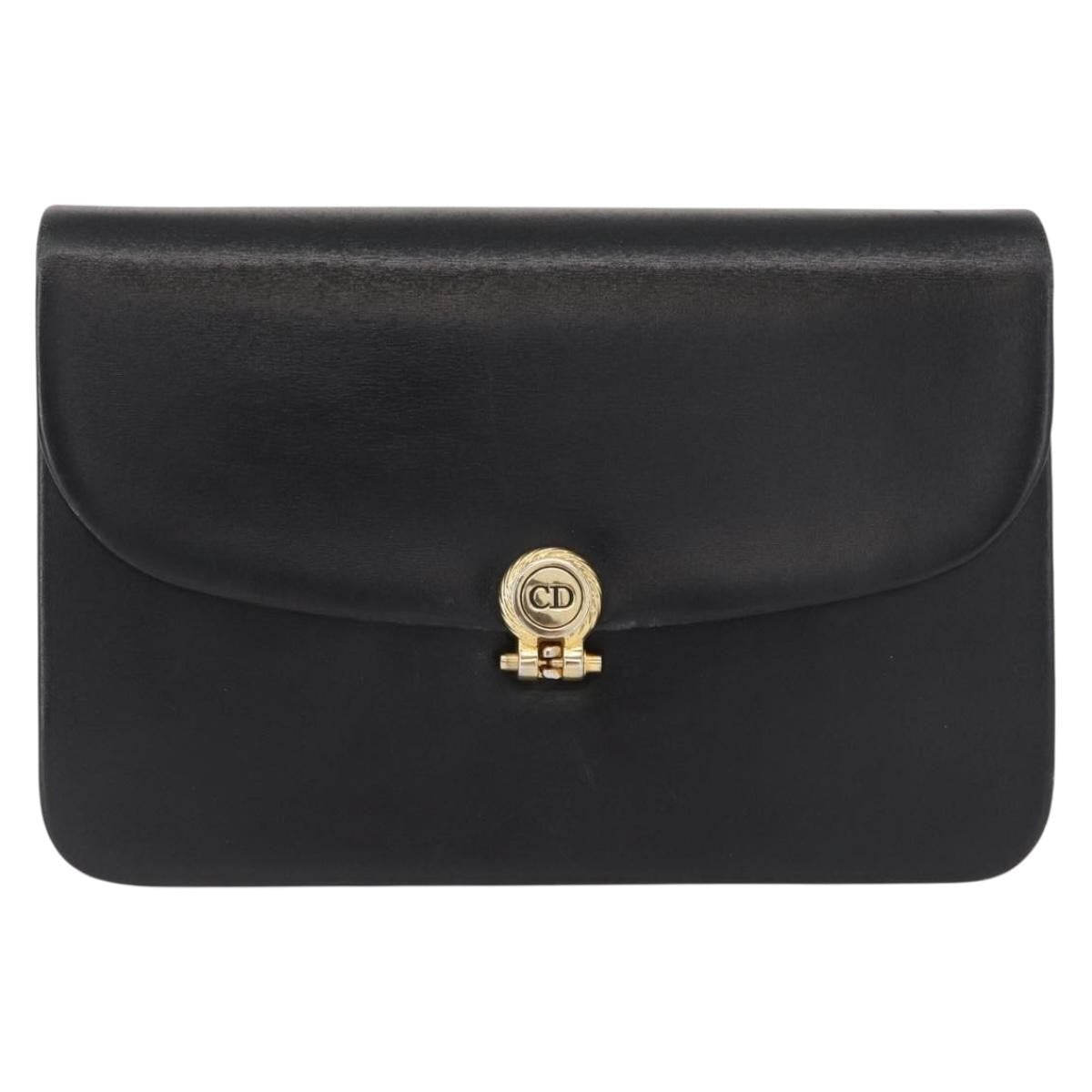 Christian Dior Vintage Cd Chain Flap Shoulder Bag Leather Black Leather Shoulder Bag Bag ()