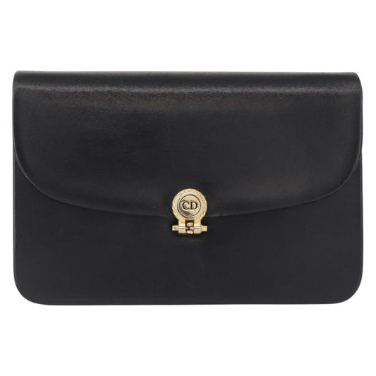 Christian Dior Vintage Cd Chain Flap Shoulder Bag Leather Black Leather Shoulder Bag Bag ()