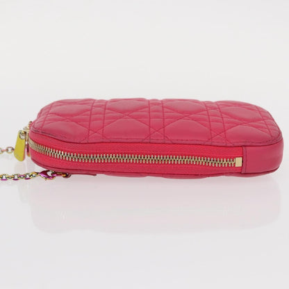 Christian Dior Lady Dior Phone Holder On Chain Cannage Quilt Lambskin Pink Leather Clutche & Pouche Bag ()