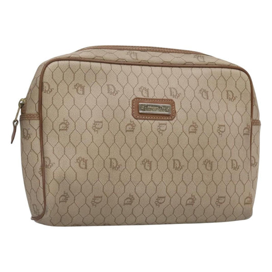 Christian Dior Vintage Honeycomb Zip Pouch Coated Canvas Beige Canvas Clutche & Pouche Bag ()