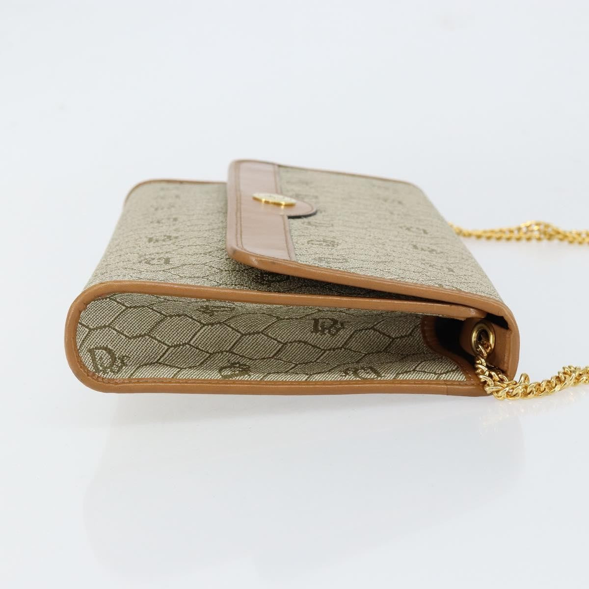 Christian Dior Vintage Honeycomb Chain Canvas Beige Canvas Shoulder Bag Bag ()