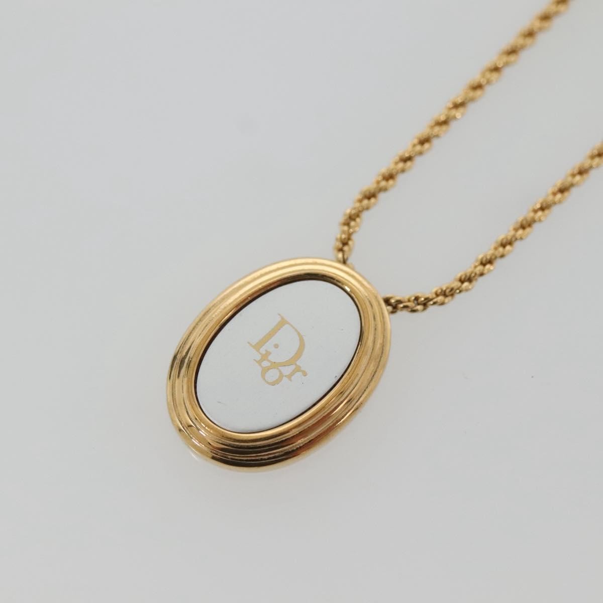 Christian Dior Vintage Logo Round Pendant Necklace Metal Gold Metal Jewelry ()