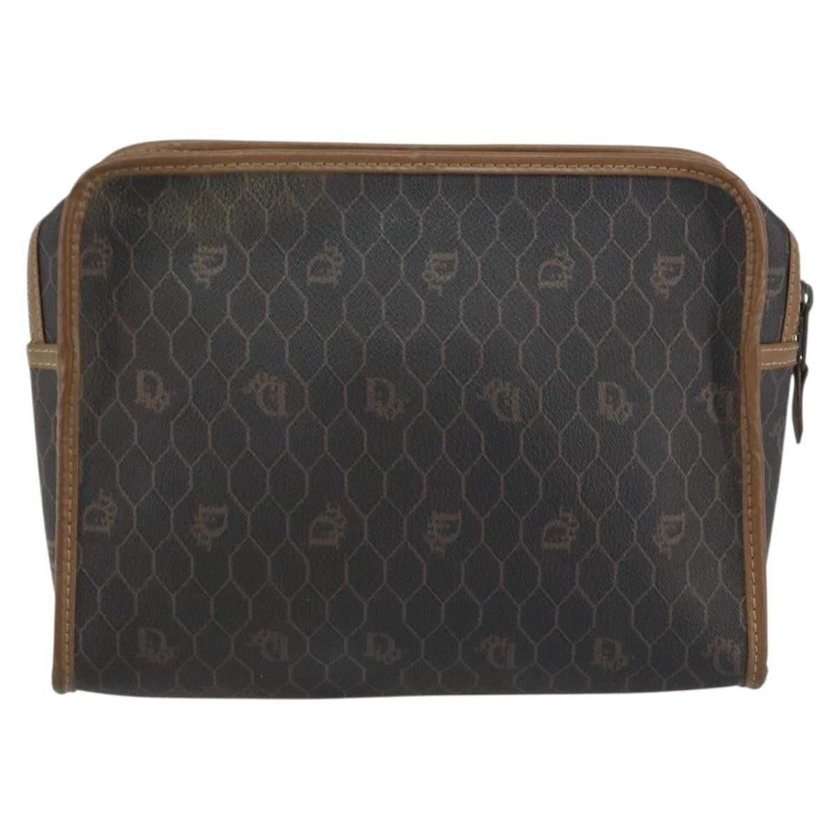 Christian Dior Vintage Honeycomb Zip Pouch Canvas And Leather Black Canvas Clutche & Pouche Bag ()