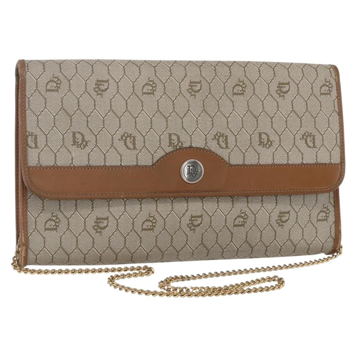 Christian Dior Vintage Honeycomb Chain Canvas Beige Canvas Shoulder Bag Bag ()