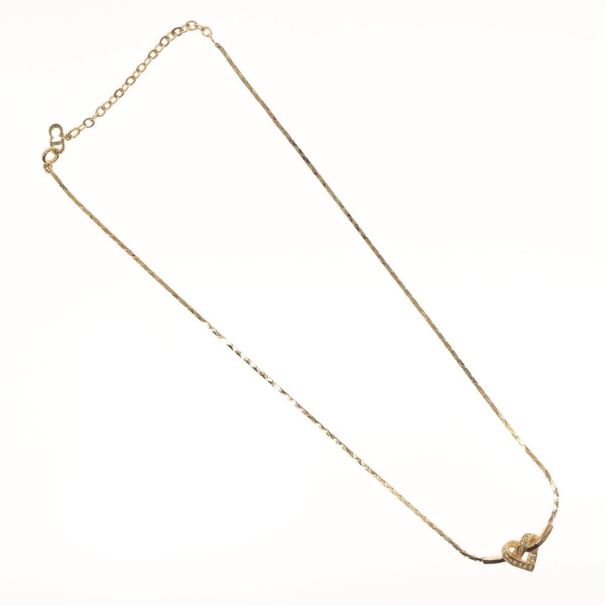 Christian Dior Logo Heart Pendant Necklace Metal With Crystal Gold Metal Jewelry ()