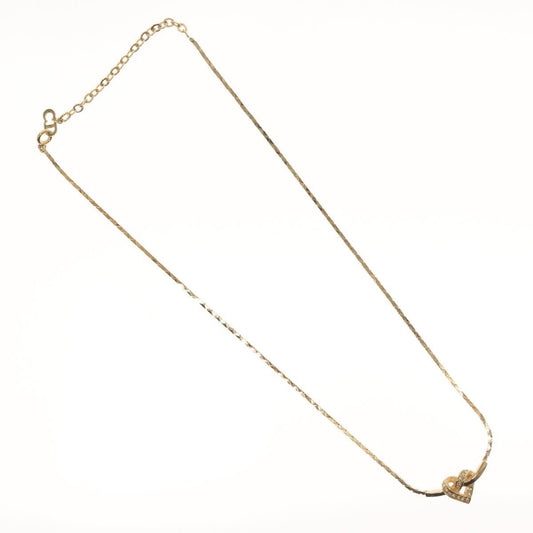 Christian Dior Logo Heart Pendant Necklace Metal With Crystal Gold Metal Jewelry ()