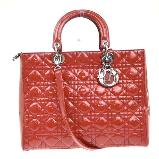 Christian Dior Vintage Lady Dior Bag Cannage Quilt Patent Red Patent_Leather Handbag ()