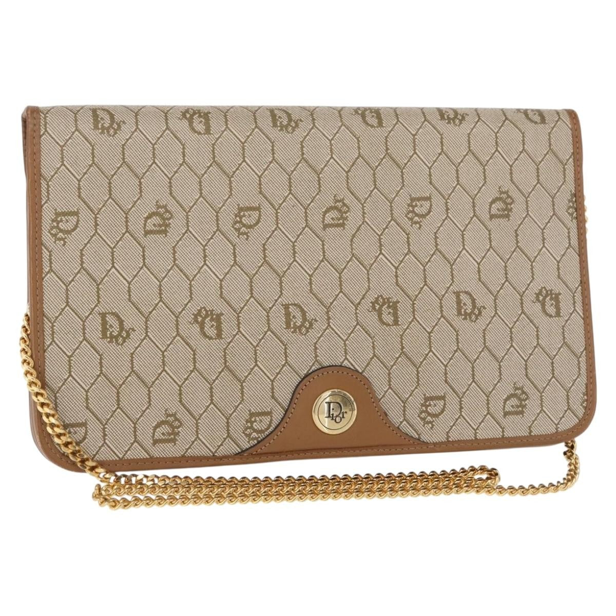 Christian Dior Vintage Honeycomb Chain Canvas Beige Canvas Shoulder Bag Bag ()