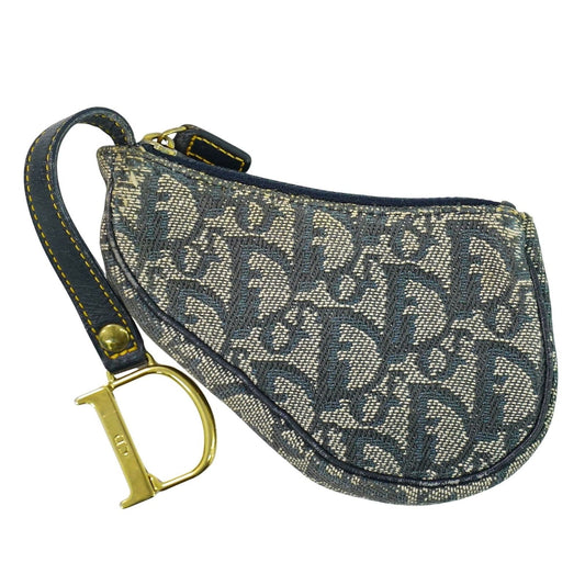 Christian Dior Vintage Saddle Zip Coin Purse Diorissimo Canvas Navy Canvas Clutche & Pouche Bag ()