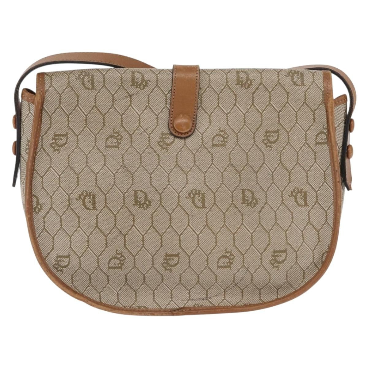 Christian Dior Vintage Honeycomb Shoulder Bag Canvas And Leather Beige Canvas Shoulder Bag Bag ()