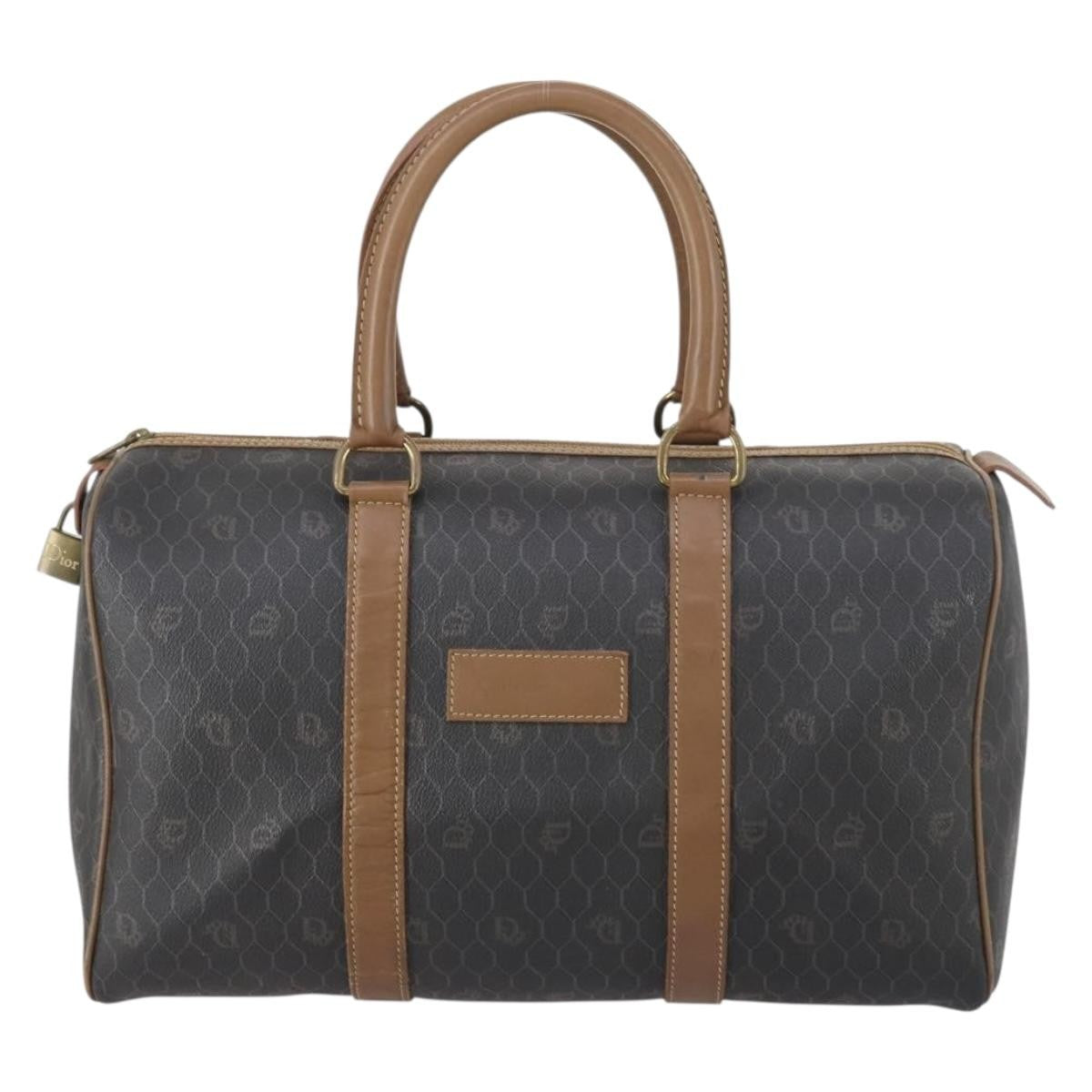 Christian Dior Vintage Honeycomb Boston Bag Canvas And Leather Black Canvas Travel Bag Bag ()