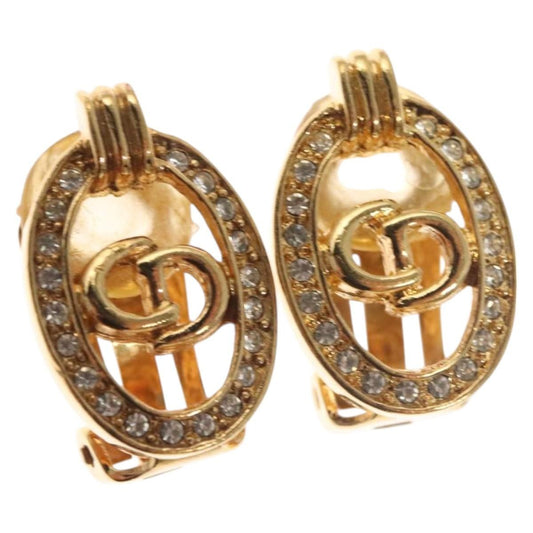 Christian Dior Petite Cd Round Earrings Metal And Crystals Gold Metal Earrings Jewelry ()