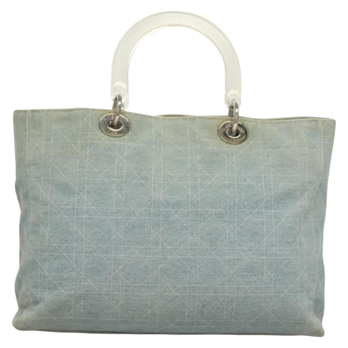 Christian Dior Vintage Lady Dior Bag Cannage Quilt Denim Blue Canvas Tote Bag Bag ()