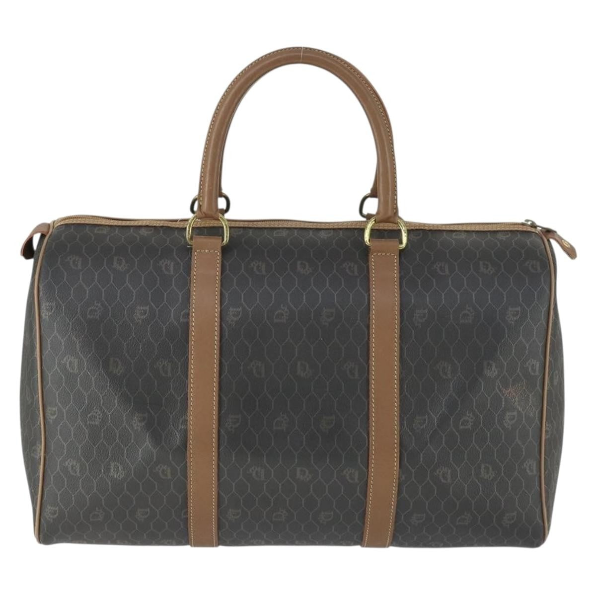 Christian Dior Vintage Honeycomb Boston Bag Canvas And Leather Black Canvas Travel Bag Bag ()