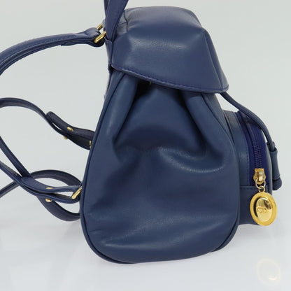 Christian Dior Vintage Flap Backpack Leather Blue Leather Backpack Bag ()
