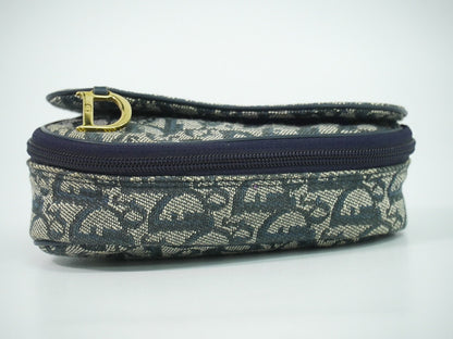 Christian Dior Saddle Zip Pouch Diorissimo Canvas Navy Canvas Clutche & Pouche Bag ()