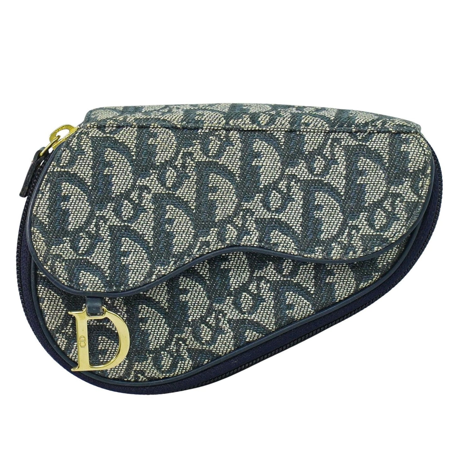 Christian Dior Saddle Zip Pouch Diorissimo Canvas Navy Canvas Clutche & Pouche Bag ()