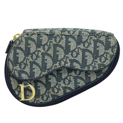 Christian Dior Saddle Zip Pouch Diorissimo Canvas Navy Canvas Clutche & Pouche Bag ()