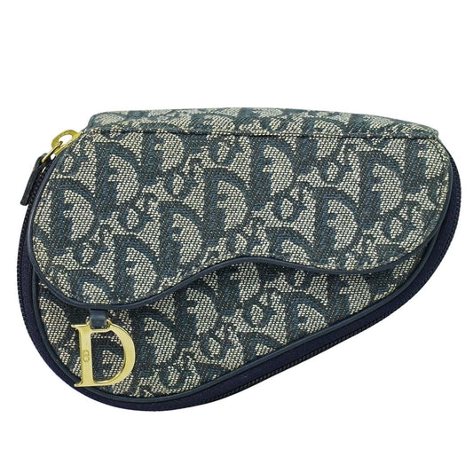Christian Dior Saddle Zip Pouch Diorissimo Canvas Navy Canvas Clutche & Pouche Bag ()