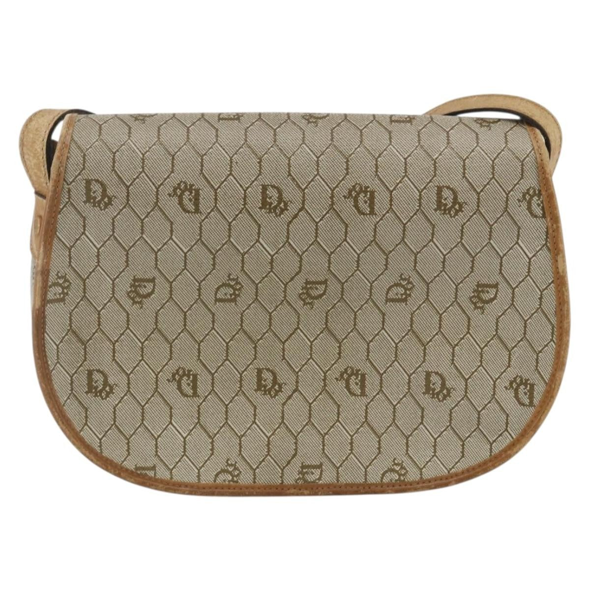 Christian Dior Vintage Honeycomb Flap Crossbody Bag Canvas And Leather Beige Canvas Shoulder Bag Bag ()
