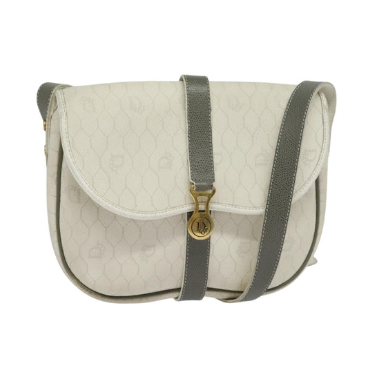 Christian Dior Vintage Honeycomb Flap Crossbody Bag Canvas And Leather White Canvas Shoulder Bag Bag ()
