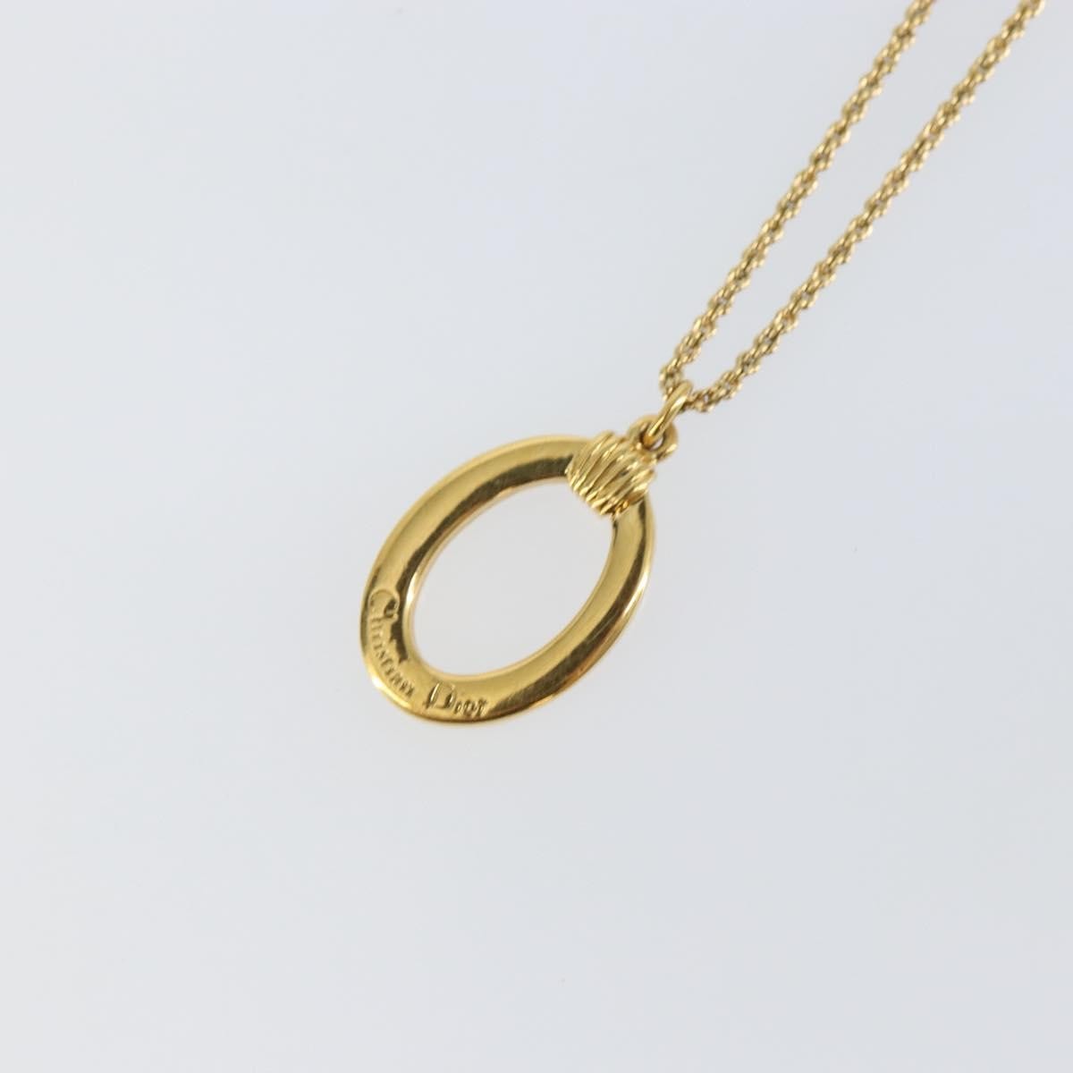 Christian Dior Vintage Logo Round Pendant Necklace Metal Gold Metal Necklace Jewelry ()