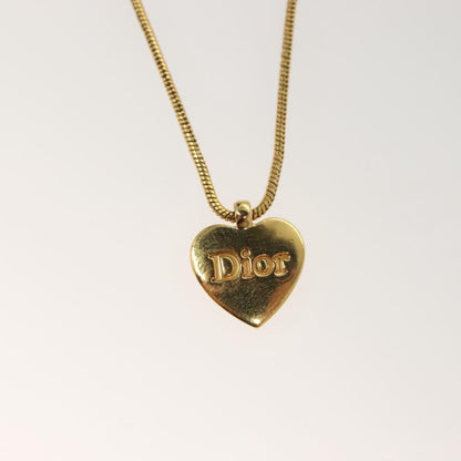 Christian Dior Logo Heart Pendant Necklace Metal Gold Metal Jewelry ()