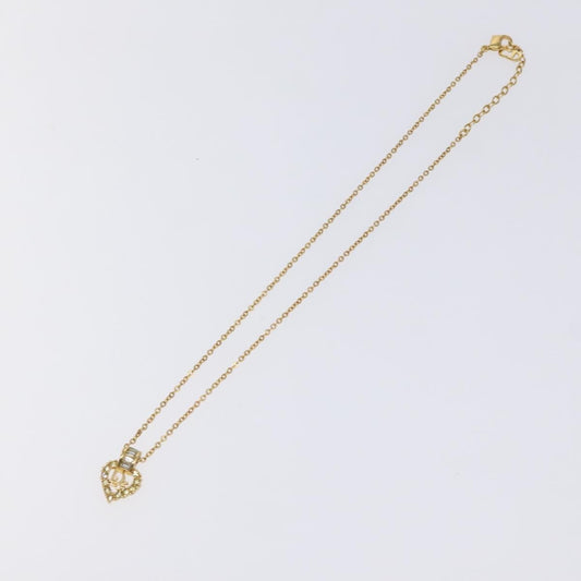 Christian Dior Logo Heart Pendant Necklace Metal Gold Metal Jewelry ()
