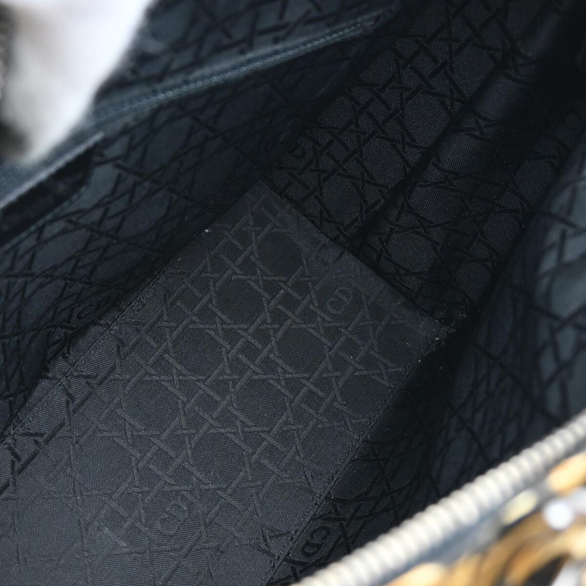 Christian Dior Vintage Lady Dior Bag Printed Canvas Yellow Canvas Handbag ()