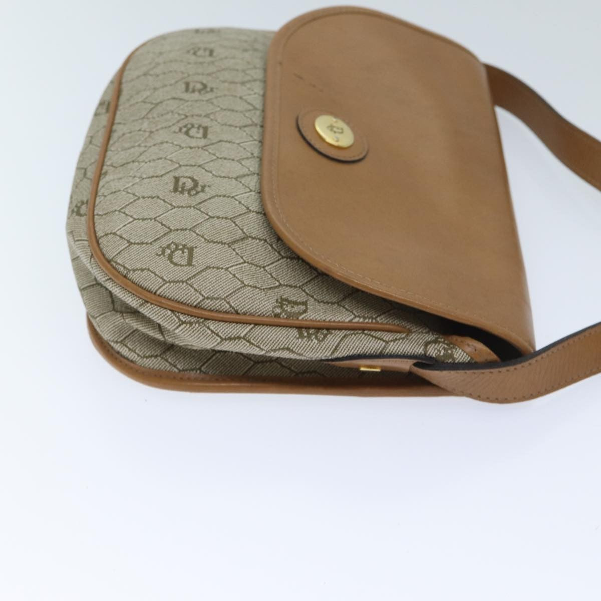 Christian Dior Vintage Honeycomb Flap Crossbody Bag Canvas And Leather Beige Canvas Bag ()