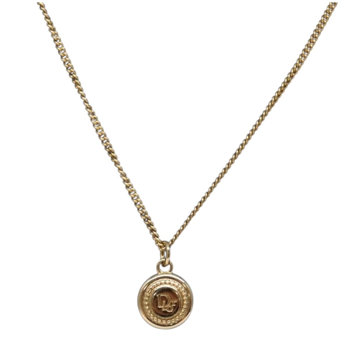 Christian Dior Vintage Logo Round Pendant Necklace Metal Gold Metal Jewelry ()
