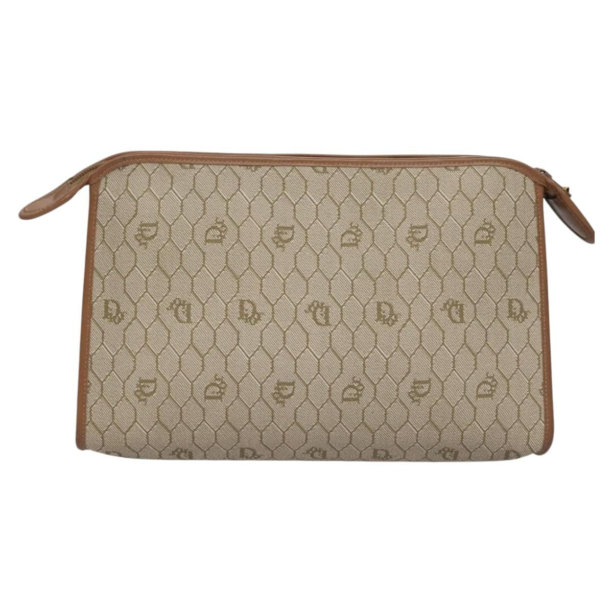 Christian Dior Vintage Honeycomb Zip Pouch Coated Canvas Beige Pvc Clutche & Pouche Bag ()