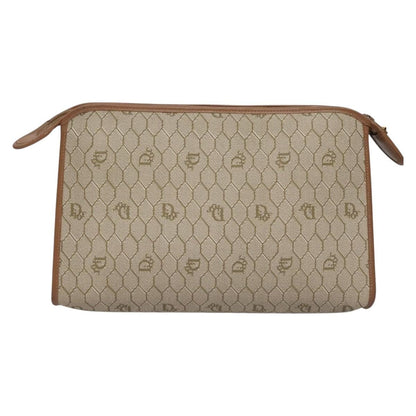 Christian Dior Vintage Honeycomb Zip Pouch Coated Canvas Beige Pvc Clutche & Pouche Bag ()